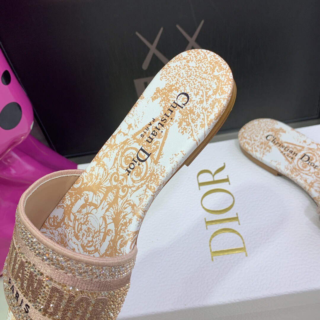 Dior Women's Shoes Diamond Embroidered Dway Slide KCQ209TJE Light pink