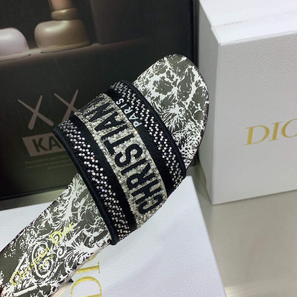 Dior Women's Shoes Diamond Embroidered Dway Slide KCQ209TJE Black