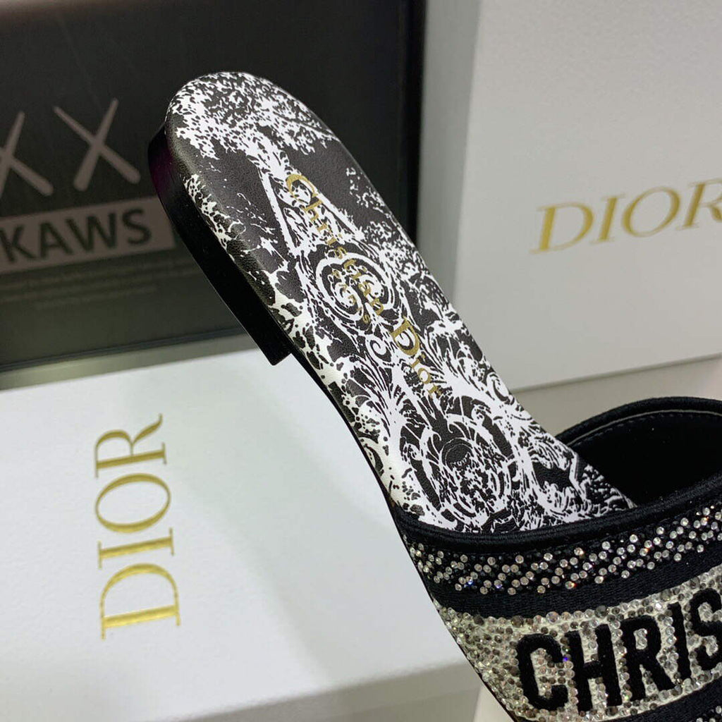 Dior Women's Shoes Diamond Embroidered Dway Slide KCQ209TJE Black