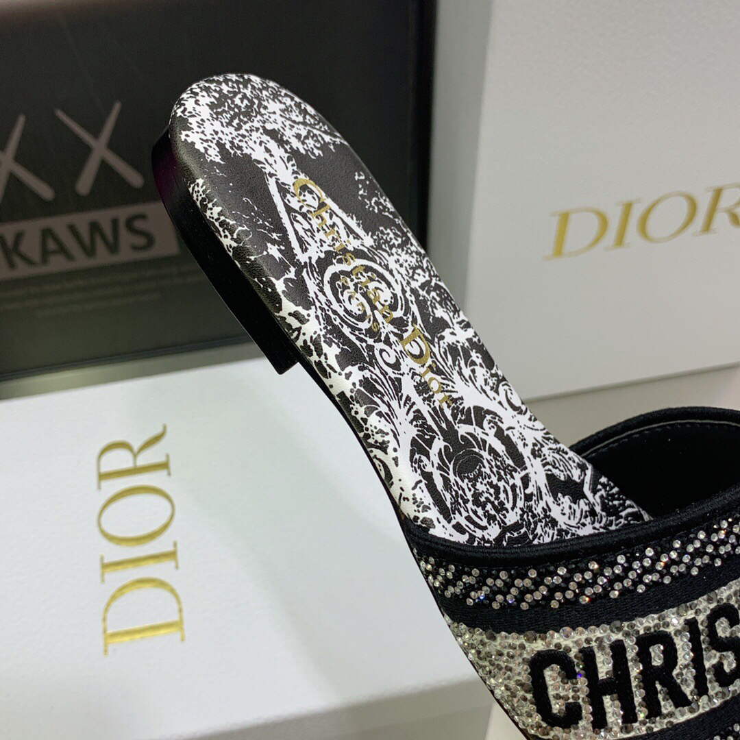 Dior Women's Shoes Diamond Embroidered Dway Slide KCQ209TJE Black