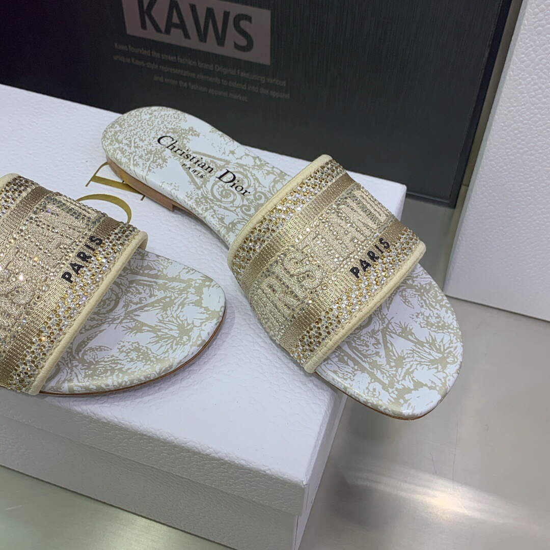 Dior Women's Shoes Diamond Embroidered Dway Slide KCQ209TJE Gold
