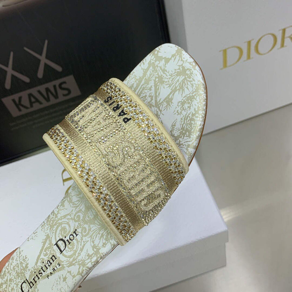 Dior Women's Shoes Diamond Embroidered Dway Slide KCQ209TJE Gold