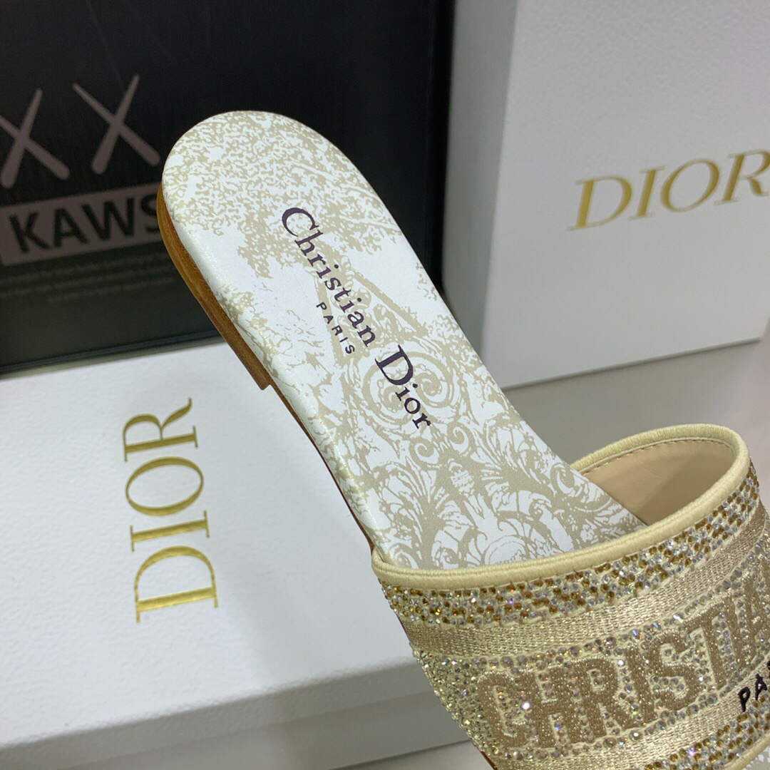 Dior Women's Shoes Diamond Embroidered Dway Slide KCQ209TJE Gold