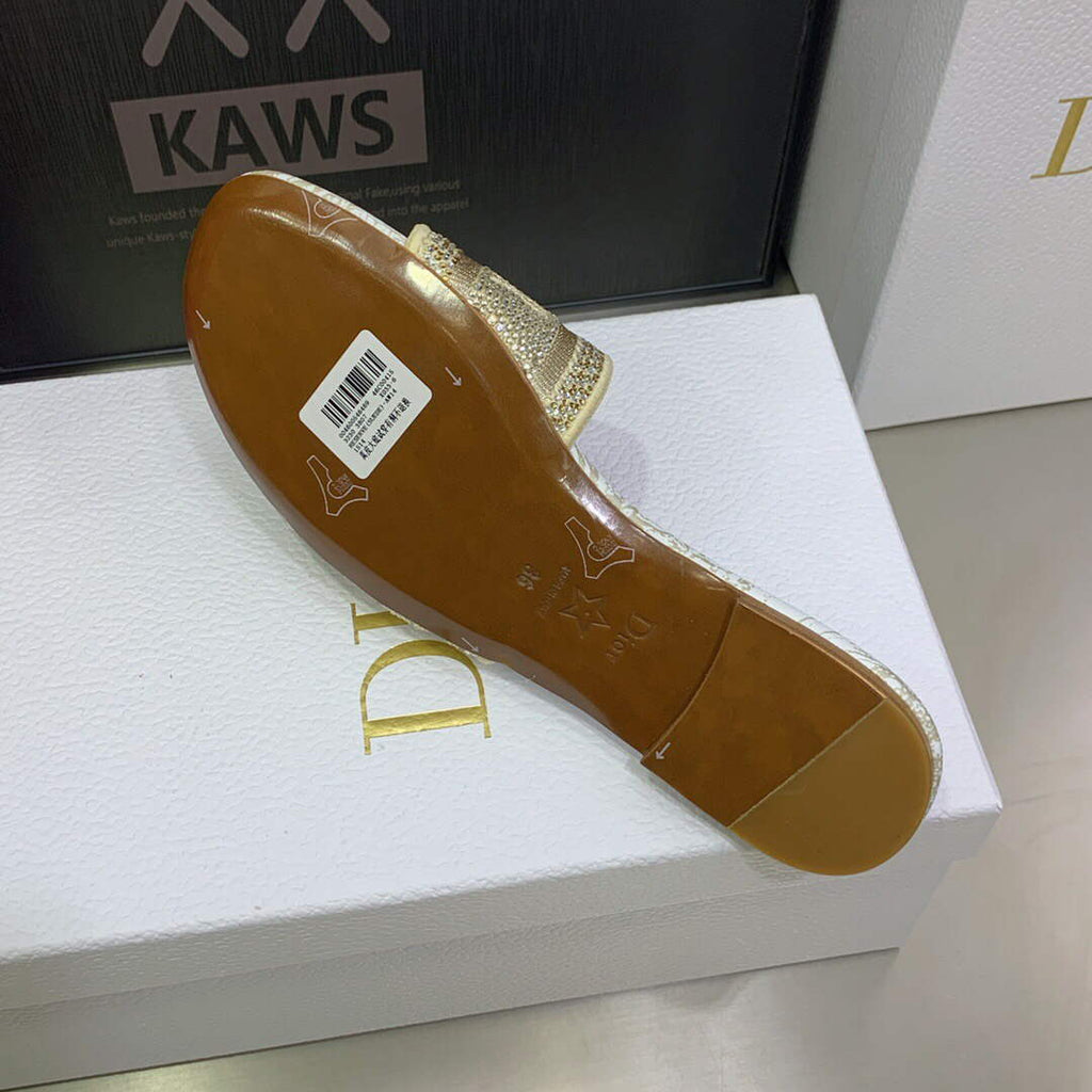 Dior Women's Shoes Diamond Embroidered Dway Slide KCQ209TJE Gold