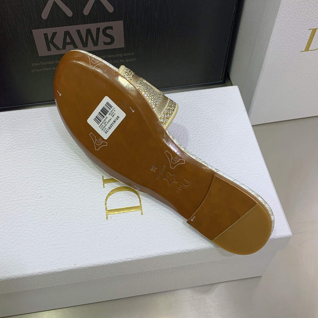 Dior Women's Shoes Diamond Embroidered Dway Slide KCQ209TJE Gold