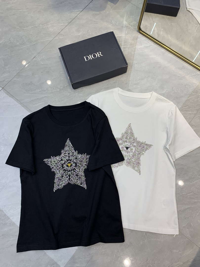 Dior Women's T-shirt Fashion Clothing embroidery D82614