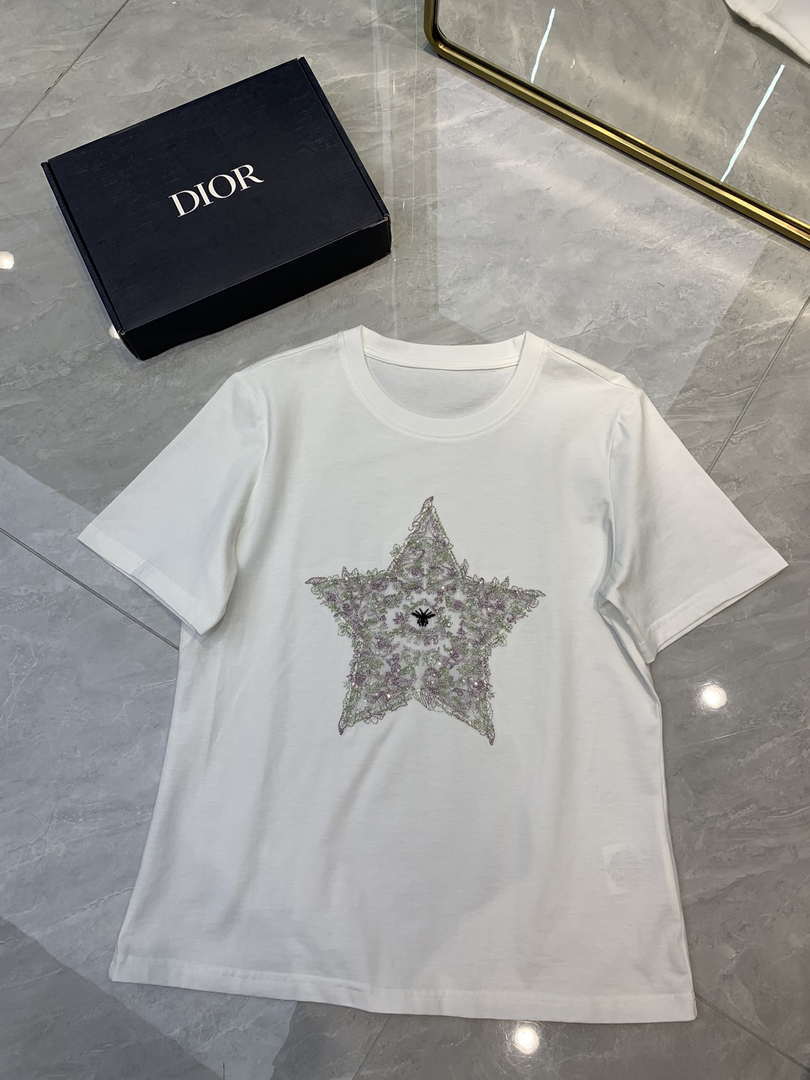 Dior Women's T-shirt Fashion Clothing embroidery D82614