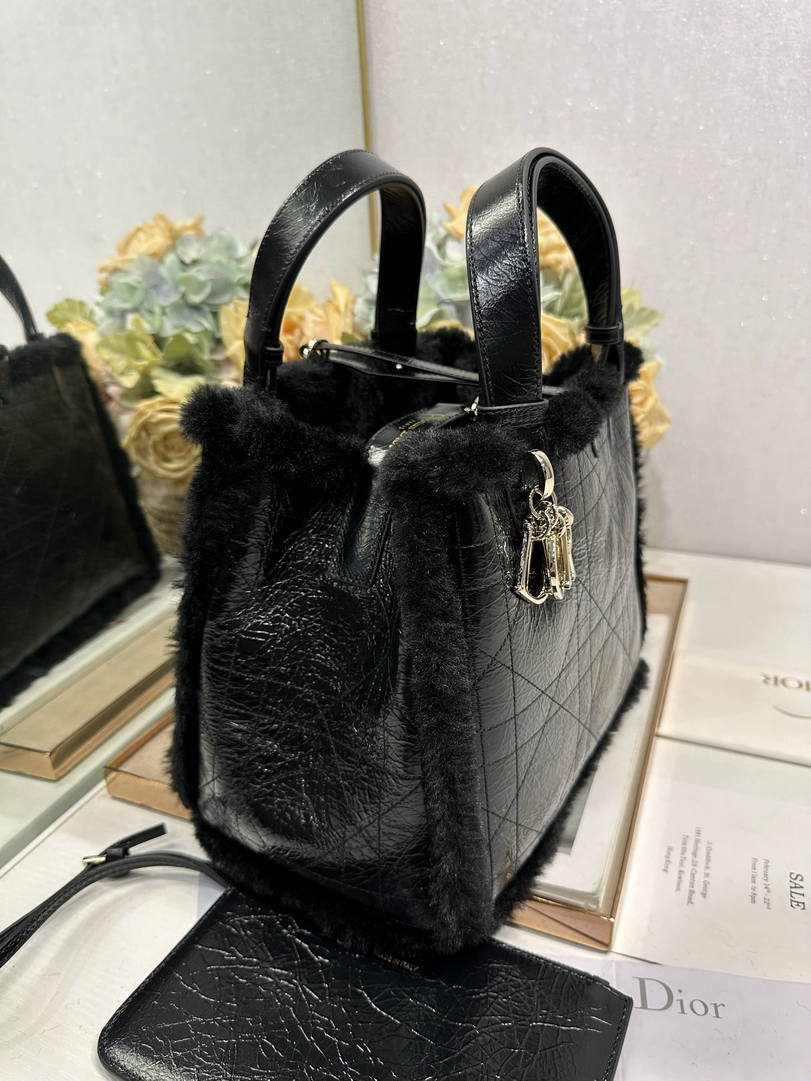 DiorAlps Medium Dior Toujours Bag Black Macrocannage Crinkled Calfskin and Merino Wool