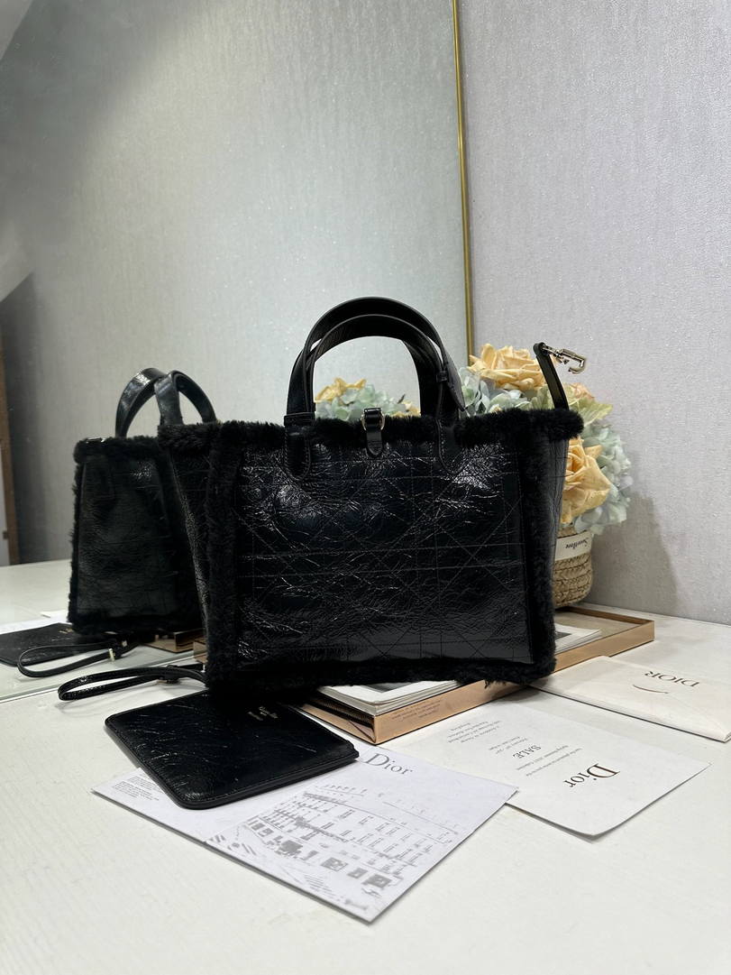 DiorAlps Medium Dior Toujours Bag Black Macrocannage Crinkled Calfskin and Merino Wool