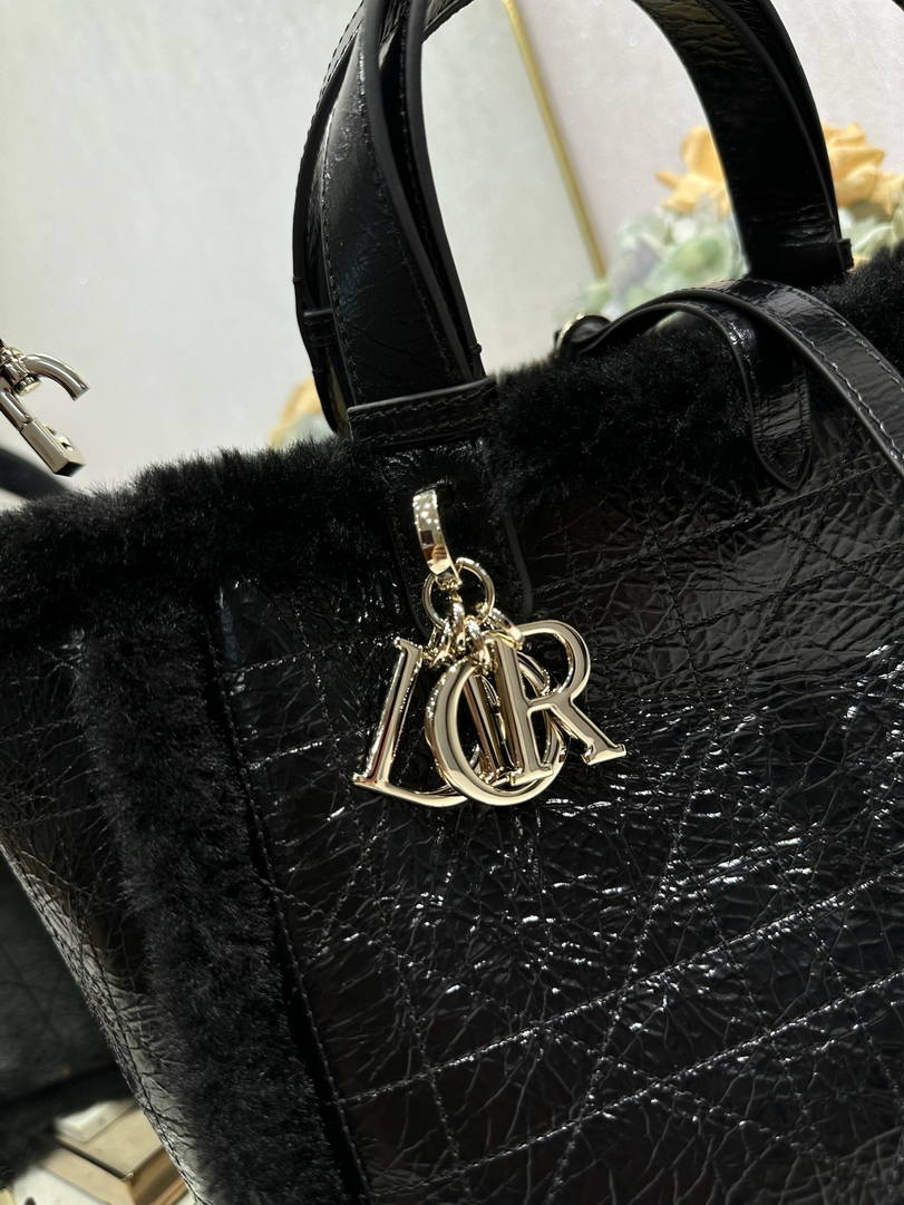 DiorAlps Medium Dior Toujours Bag Black Macrocannage Crinkled Calfskin and Merino Wool