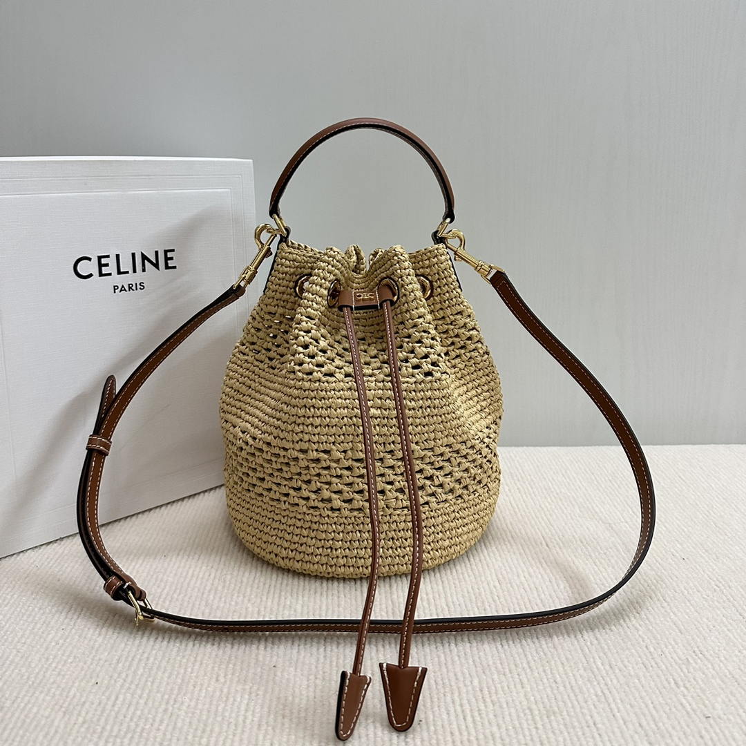 CELINE TEEN CLARA BAG IN  Raffia and calfskin 117862 Nature