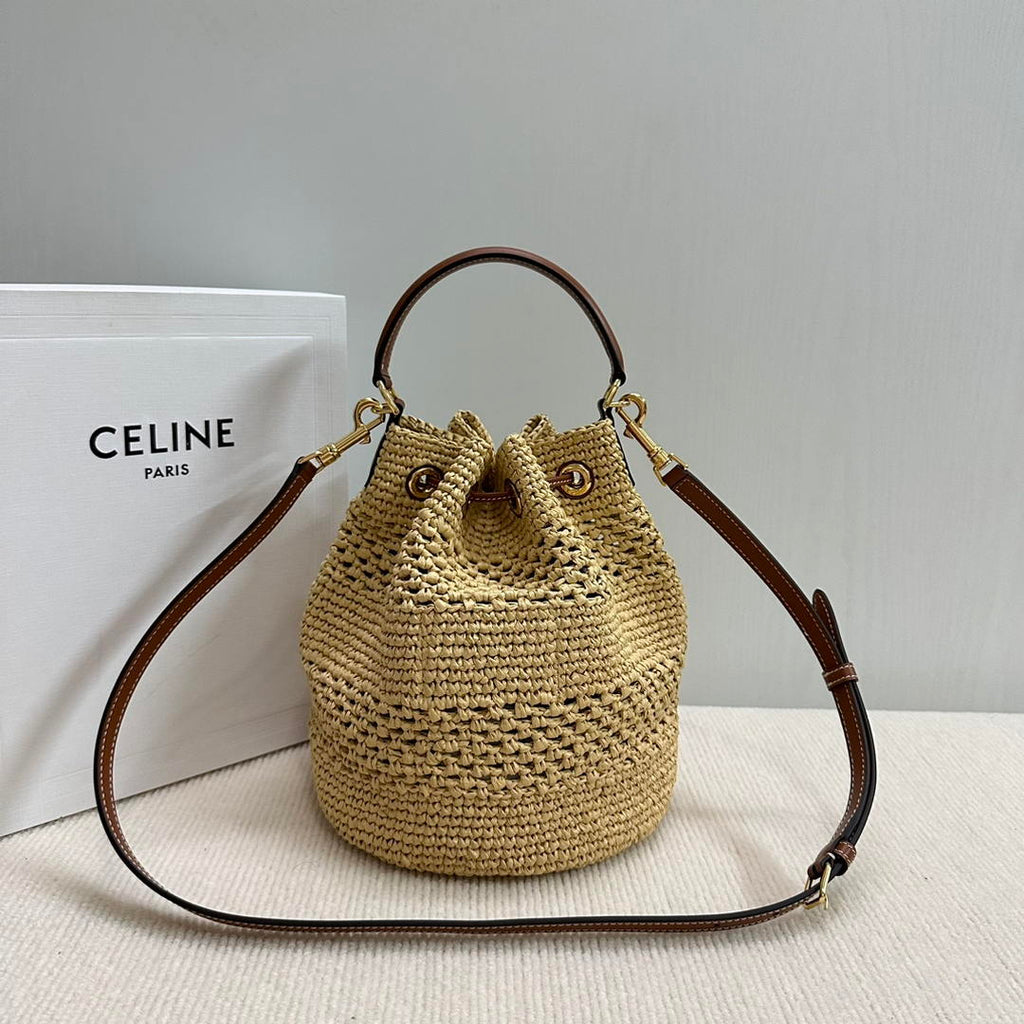 CELINE TEEN CLARA BAG IN  Raffia and calfskin 117862 Nature