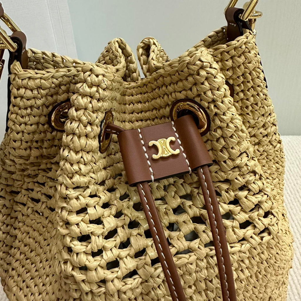 CELINE TEEN CLARA BAG IN  Raffia and calfskin 117862 Nature
