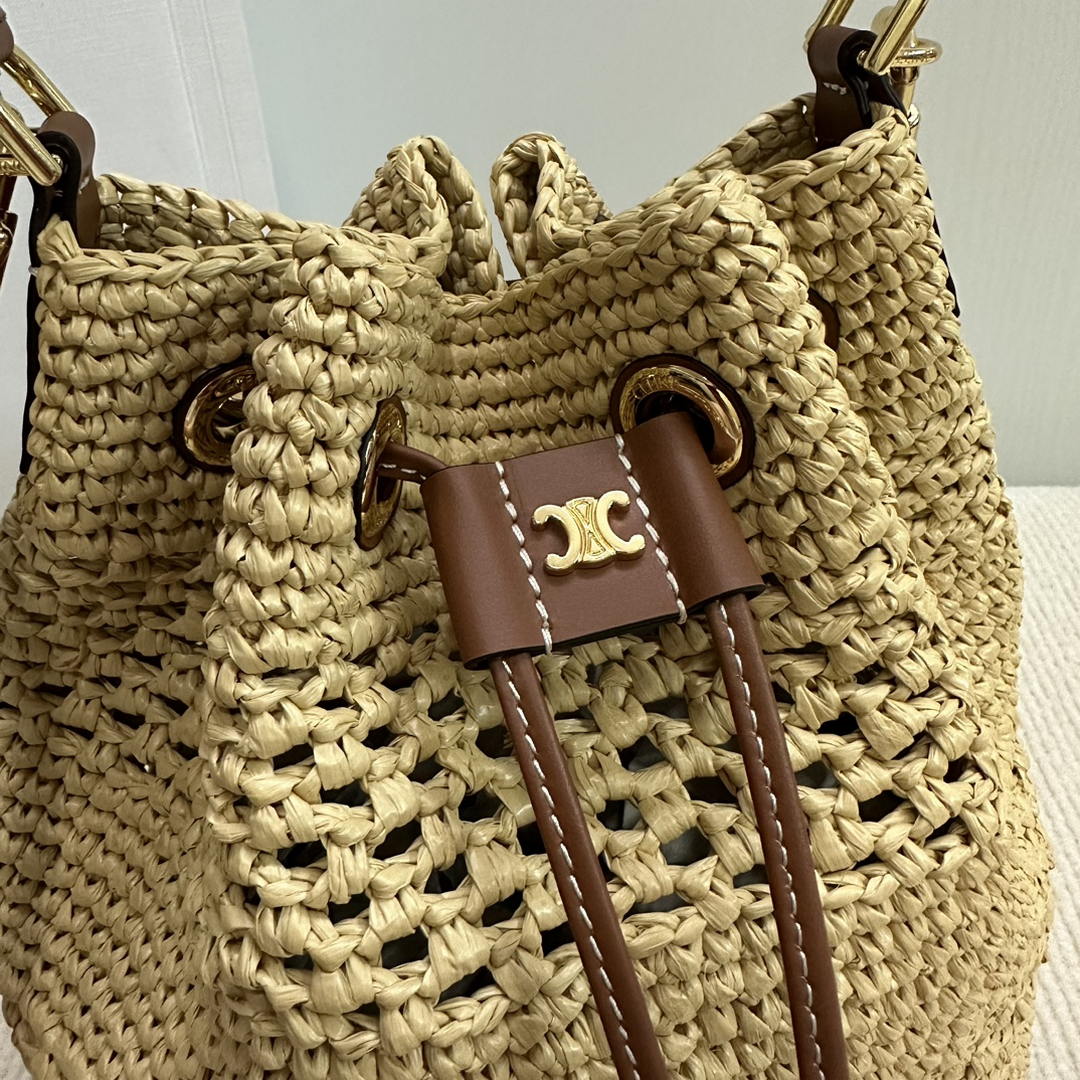 CELINE TEEN CLARA BAG IN  Raffia and calfskin 117862 Nature