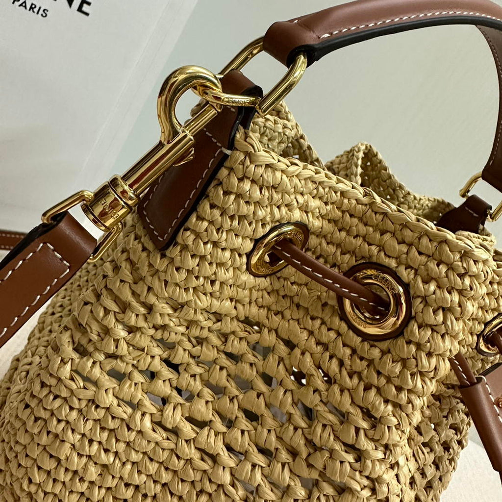 CELINE TEEN CLARA BAG IN  Raffia and calfskin 117862 Nature
