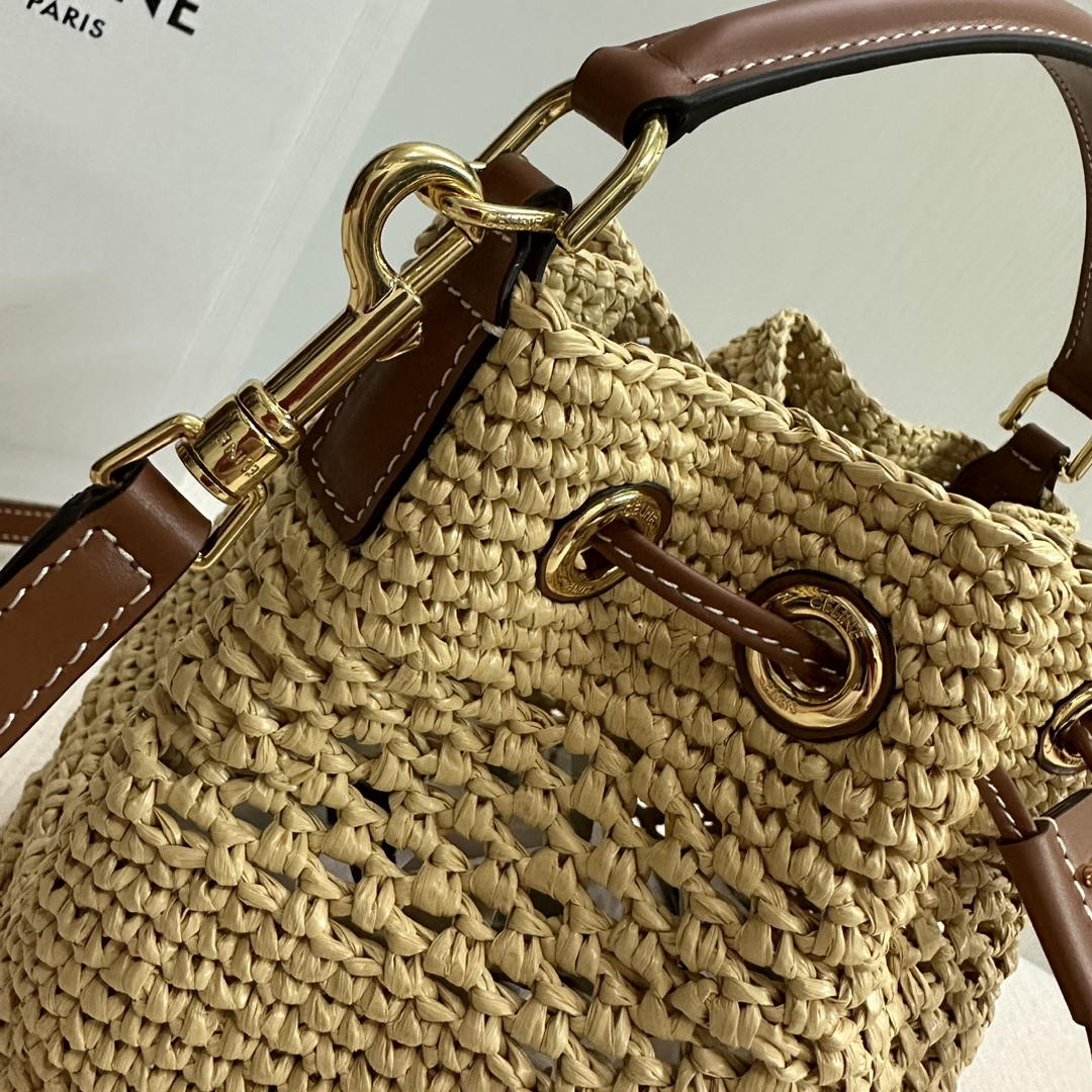 CELINE TEEN CLARA BAG IN  Raffia and calfskin 117862 Nature