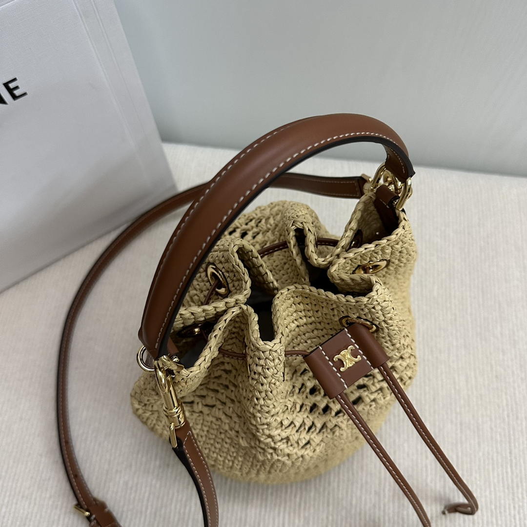 CELINE TEEN CLARA BAG IN  Raffia and calfskin 117862 Nature
