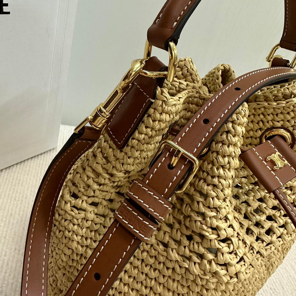 CELINE TEEN CLARA BAG IN  Raffia and calfskin 117862 Nature