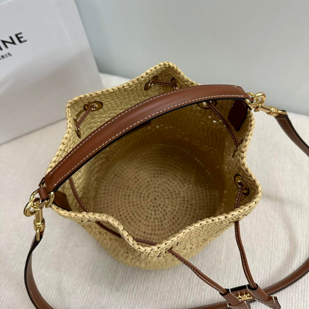 CELINE TEEN CLARA BAG IN  Raffia and calfskin 117862 Nature