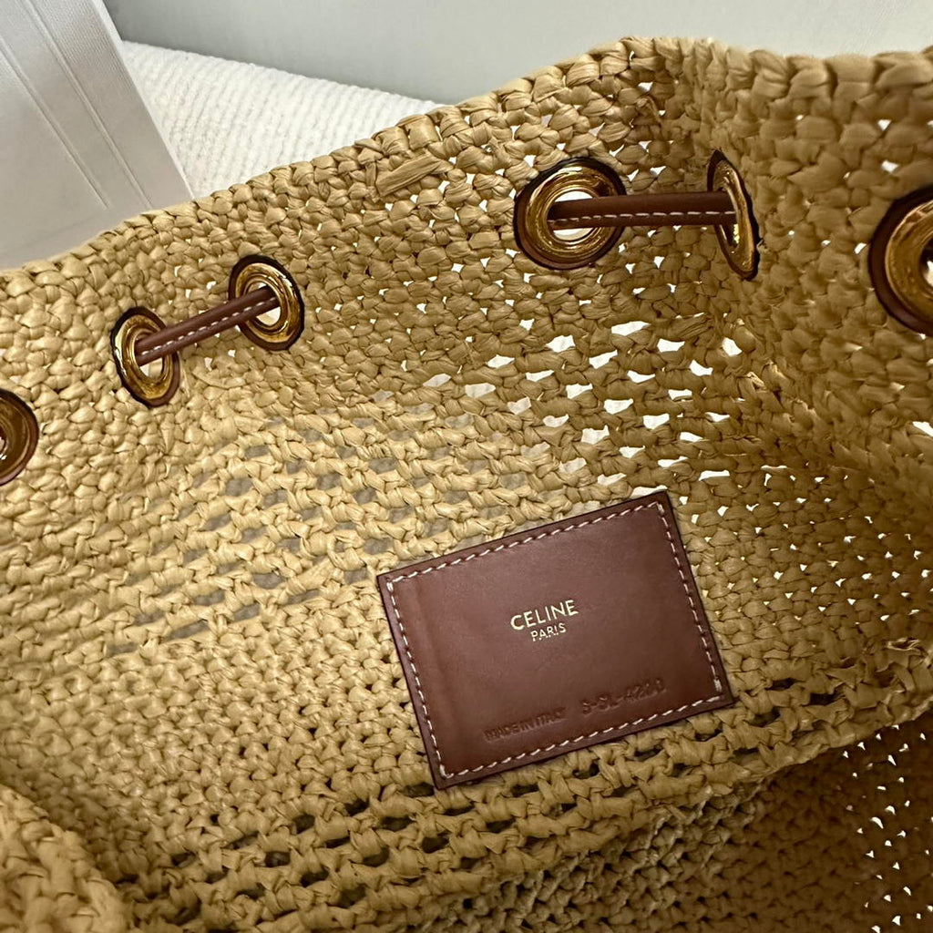 CELINE TEEN CLARA BAG IN  Raffia and calfskin 117862 Nature