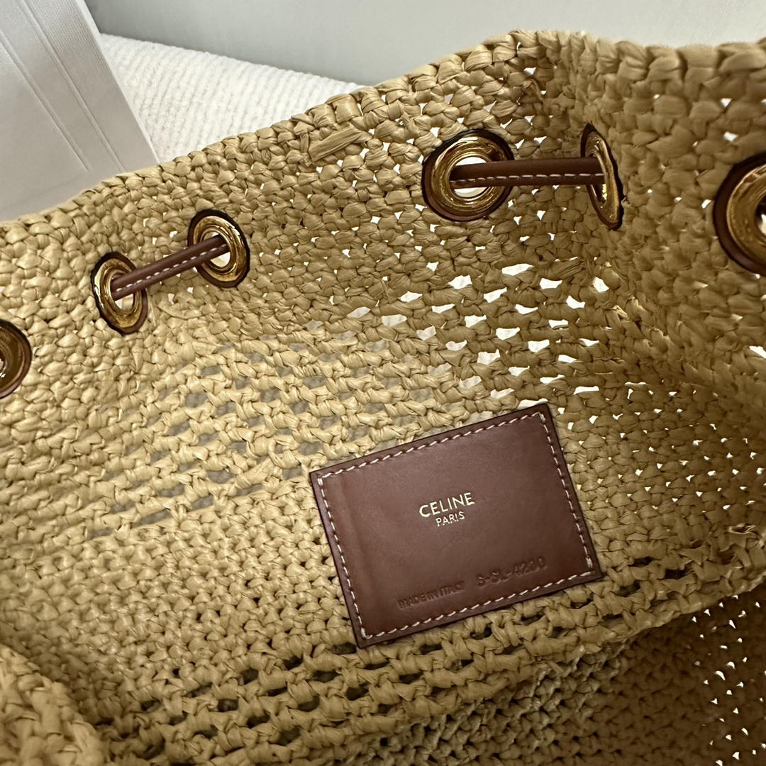 CELINE TEEN CLARA BAG IN  Raffia and calfskin 117862 Nature