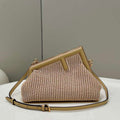 Fendi 8BP129 Fendi First Small Beige raffia macrame bag Apricot - Default Title - View 1