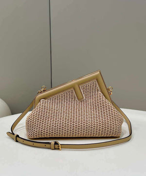 Fendi 8BP129 Fendi First Small Beige raffia macrame bag Apricot - Default Title - View 1