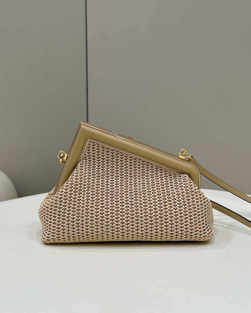Fendi 8BP129 Fendi First Small Beige raffia macrame bag Apricot - Default Title - View 2