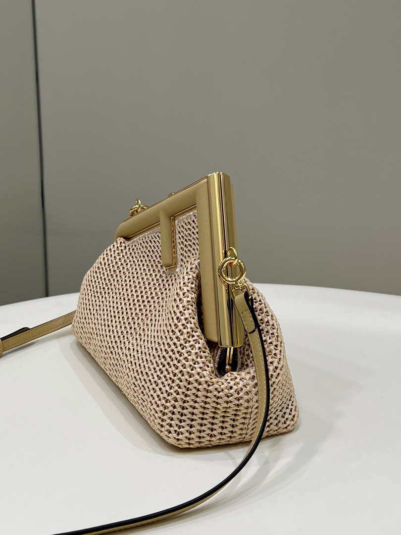 Fendi 8BP129 Fendi First Small Beige raffia macrame bag Apricot - Default Title - View 3