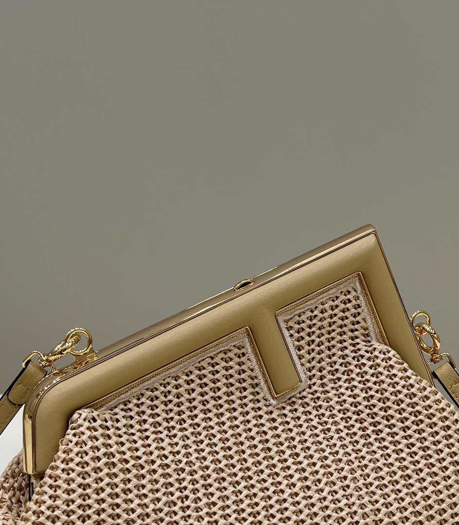 Fendi 8BP129 Fendi First Small Beige raffia macrame bag Apricot