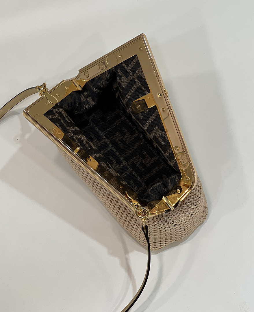 Fendi 8BP129 Fendi First Small Beige raffia macrame bag Apricot