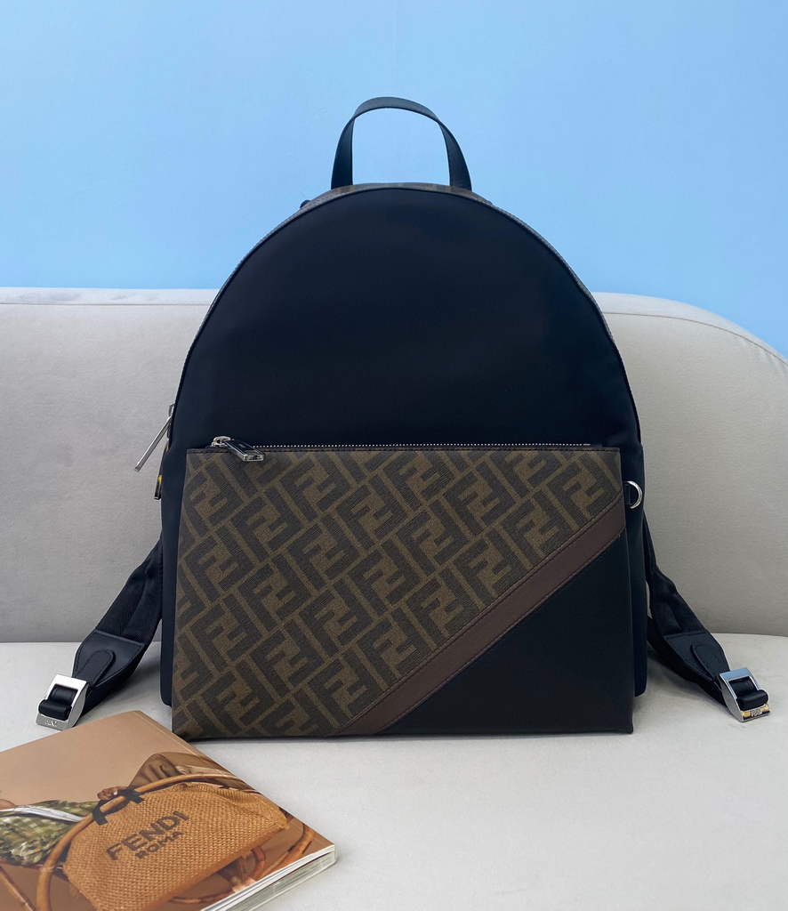Fendi 2381 Backpack Black Fendi Nylon Shoulders Backpack 7VZ042 Black - Default Title - View 1