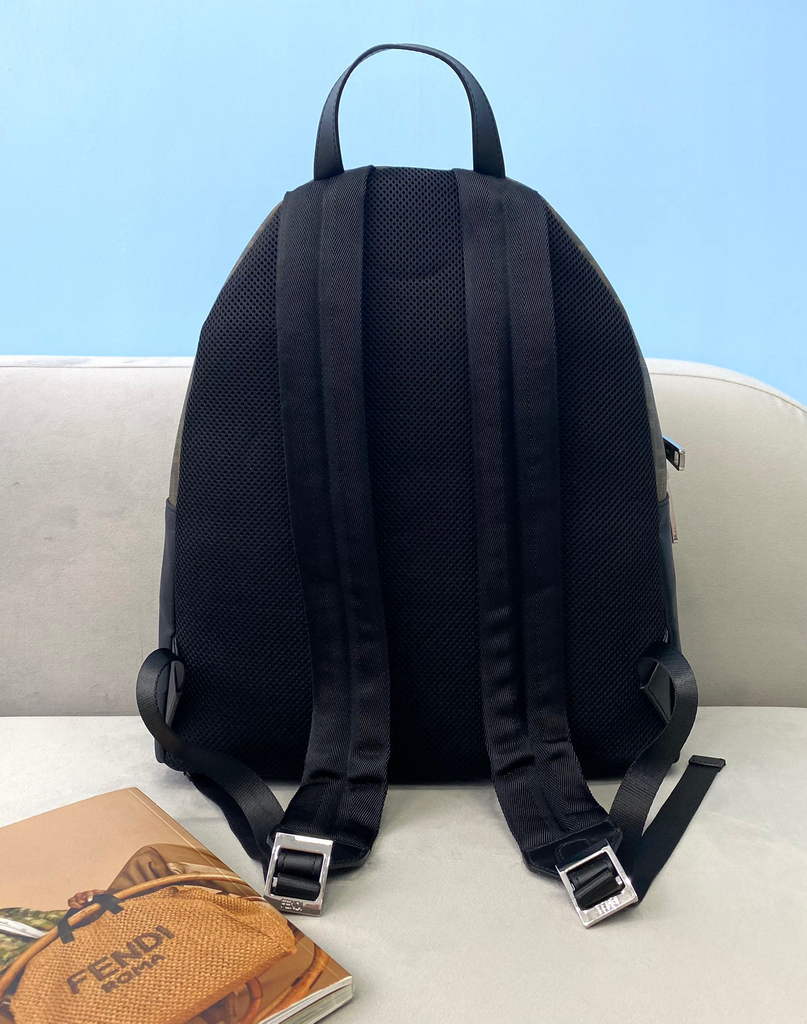Fendi 2381 Backpack Black Fendi Nylon Shoulders Backpack 7VZ042 Black with red - Default Title - View 2