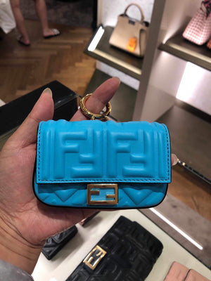 Fendi 7AR844 Nano Baguette Charm Blue Nappa Leather - luxibagsmall