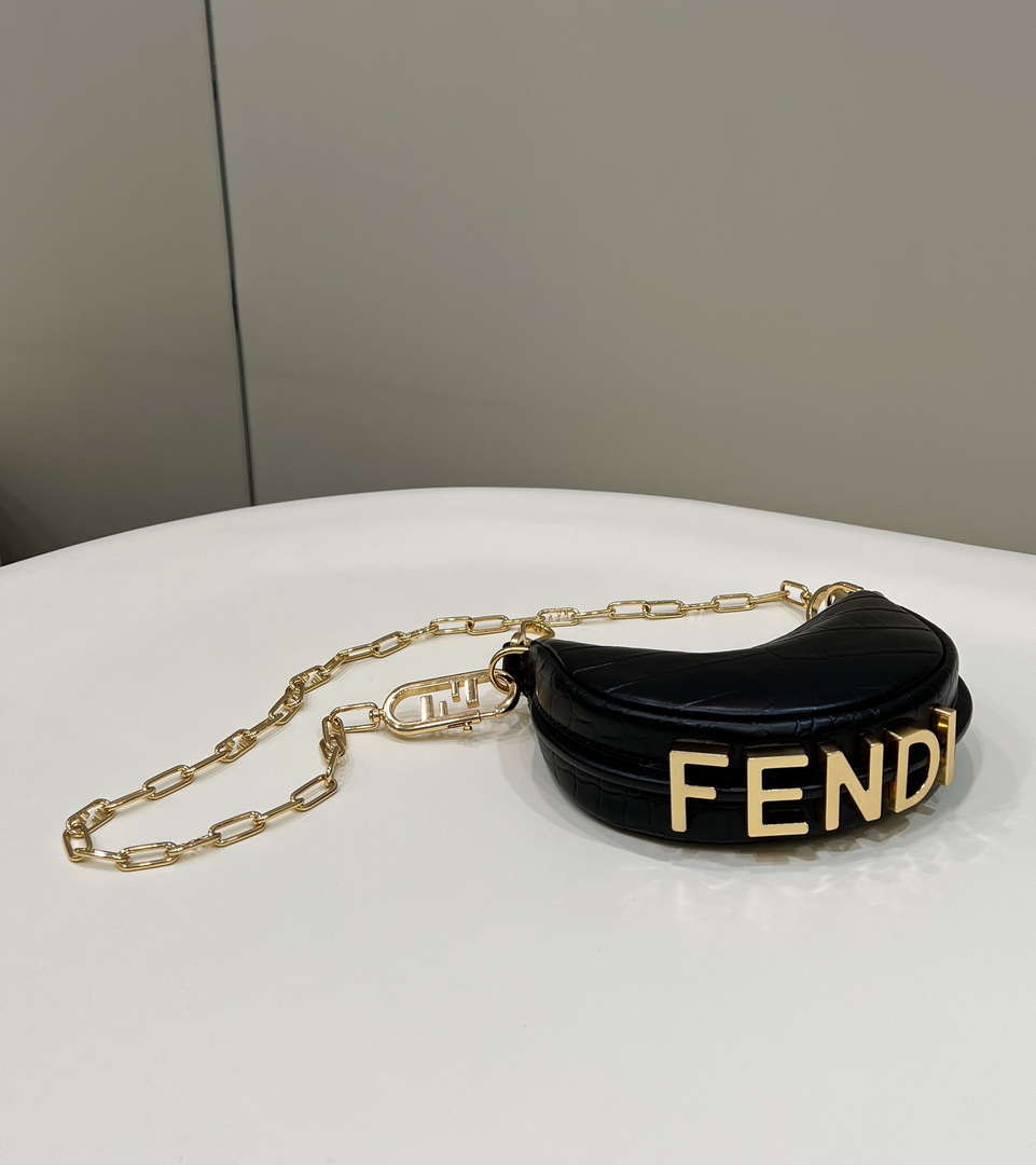 Fendi 7AS089 Nano Fendigraphy Black Crocodile leather Charm 80083S