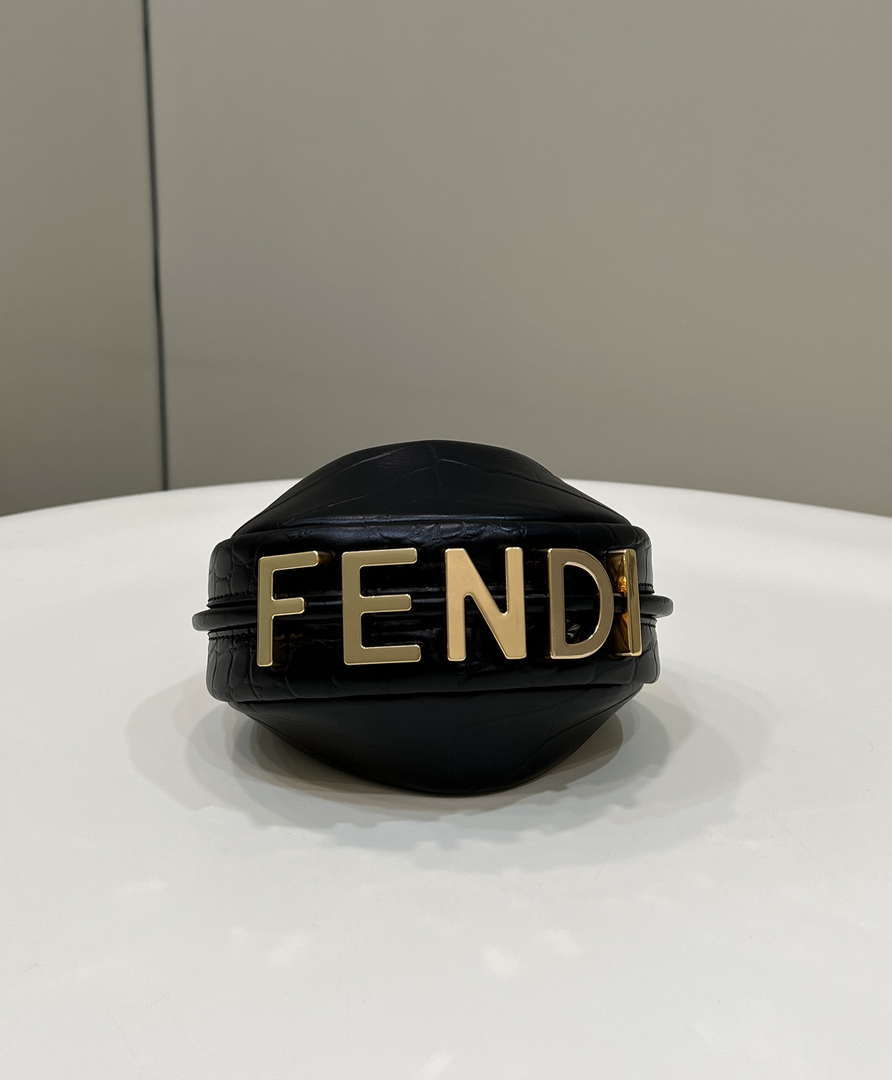 Fendi 7AS089 Nano Fendigraphy Black Crocodile leather Charm 80083S