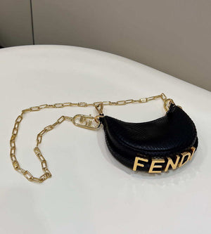 Fendi 7AS089 Nano Fendigraphy Black Snake skin leather Charm 80056S - Default Title - View 1