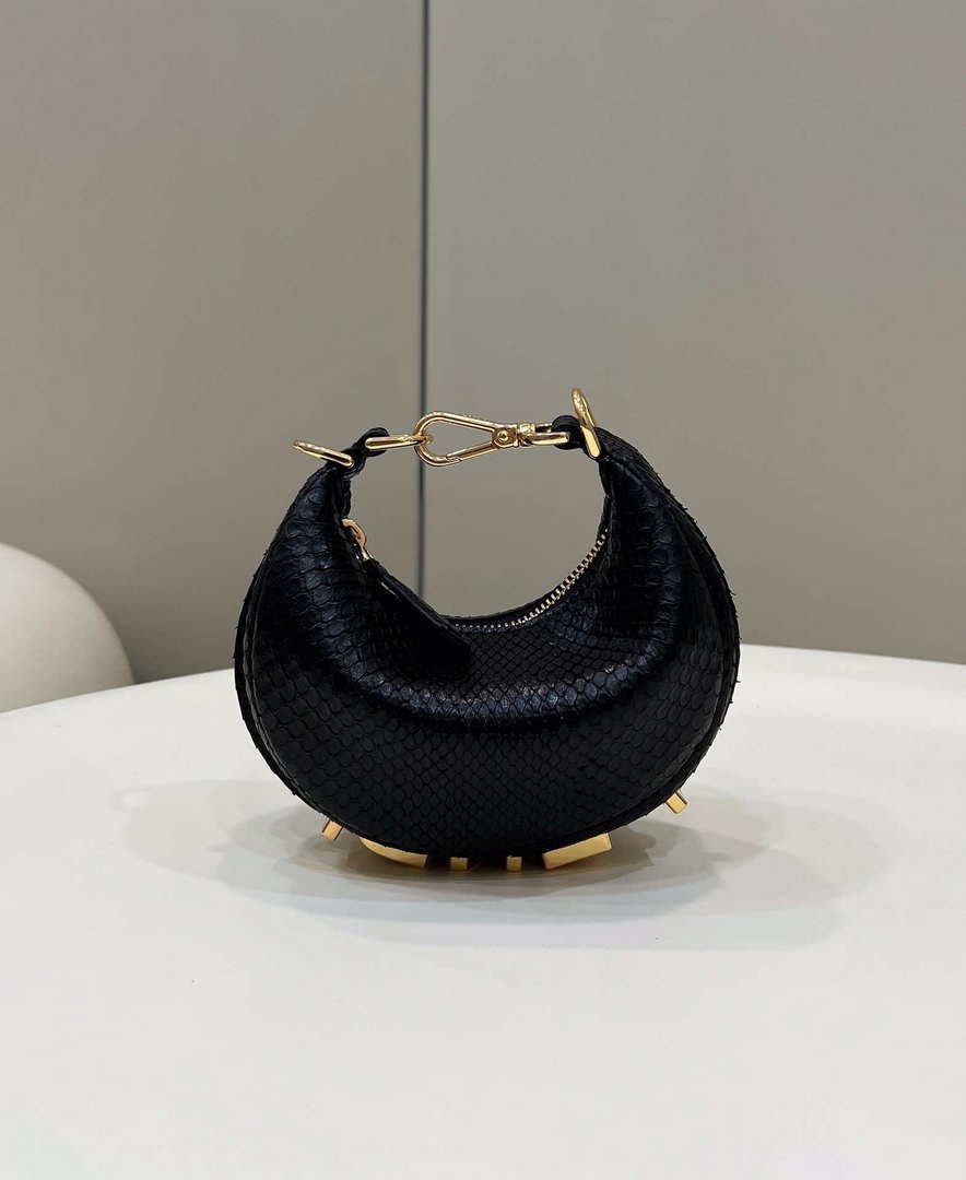 Fendi 7AS089 Nano Fendigraphy Black Snake skin leather Charm 80056S