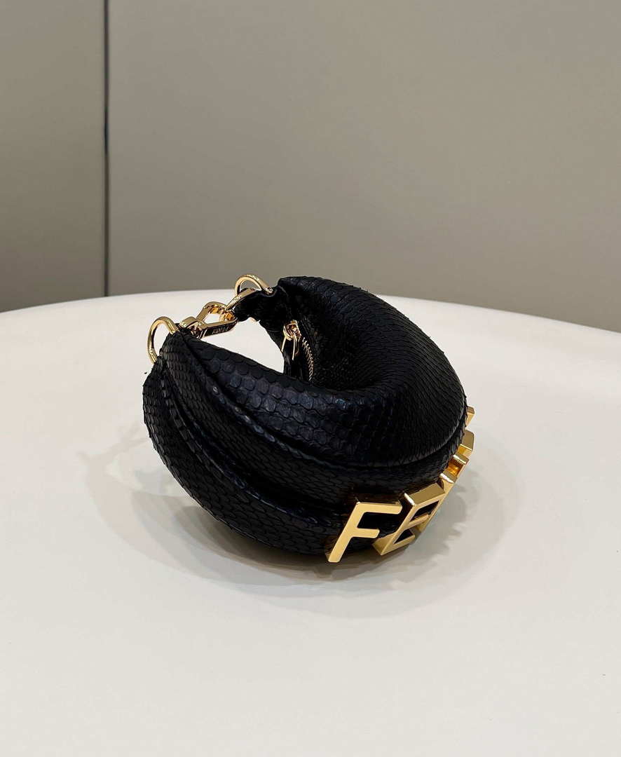 Fendi 7AS089 Nano Fendigraphy Black Snake skin leather Charm 80056S
