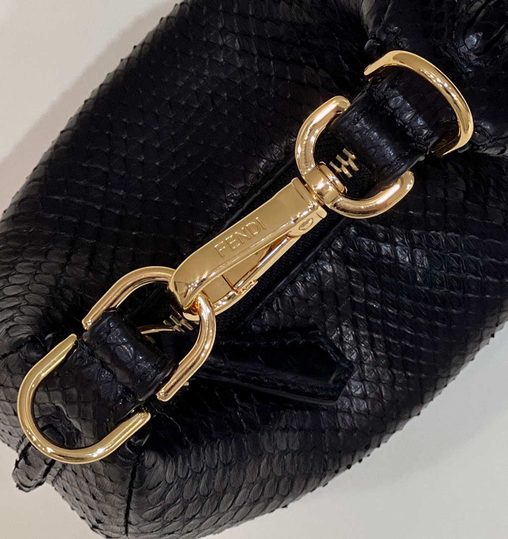 Fendi 7AS089 Nano Fendigraphy Black Snake skin leather Charm 80056S