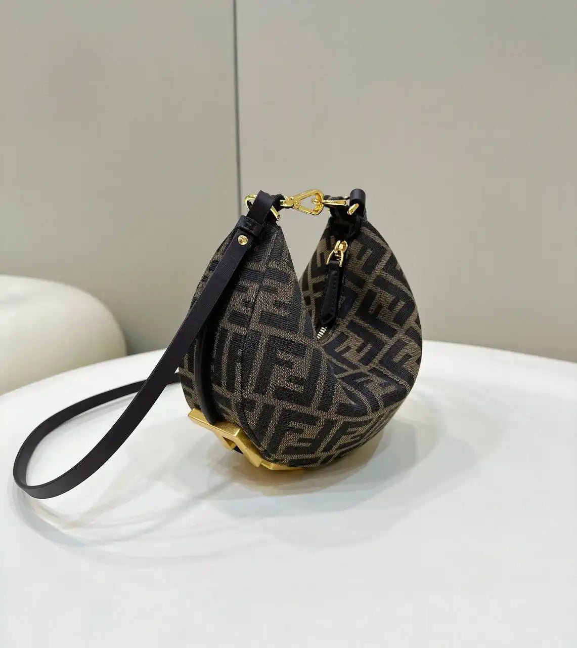 Fendi 7AS089 Nano Fendigraphy Bronw FF Canvas Charm 80056S