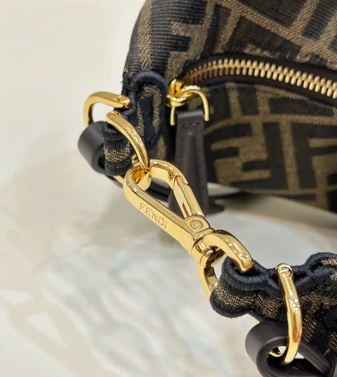 Fendi 7AS089 Nano Fendigraphy Bronw FF Canvas Charm 80056S