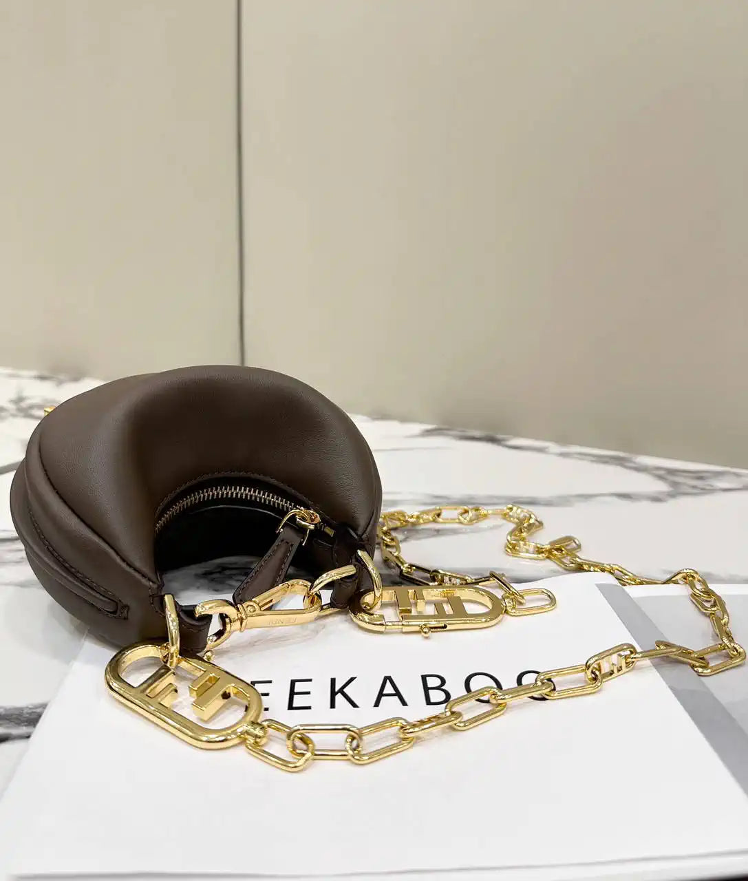 Fendi 7AS089 Nano Fendigraphy coffee  leather Charm 80056S