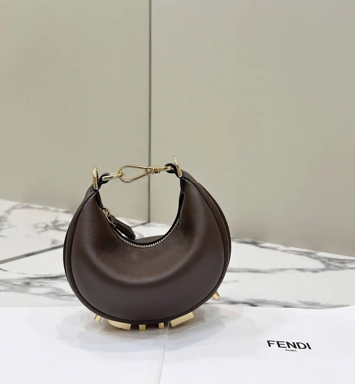 Fendi 7AS089 Nano Fendigraphy coffee  leather Charm 80056S