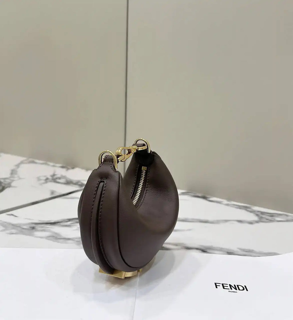 Fendi 7AS089 Nano Fendigraphy coffee  leather Charm 80056S