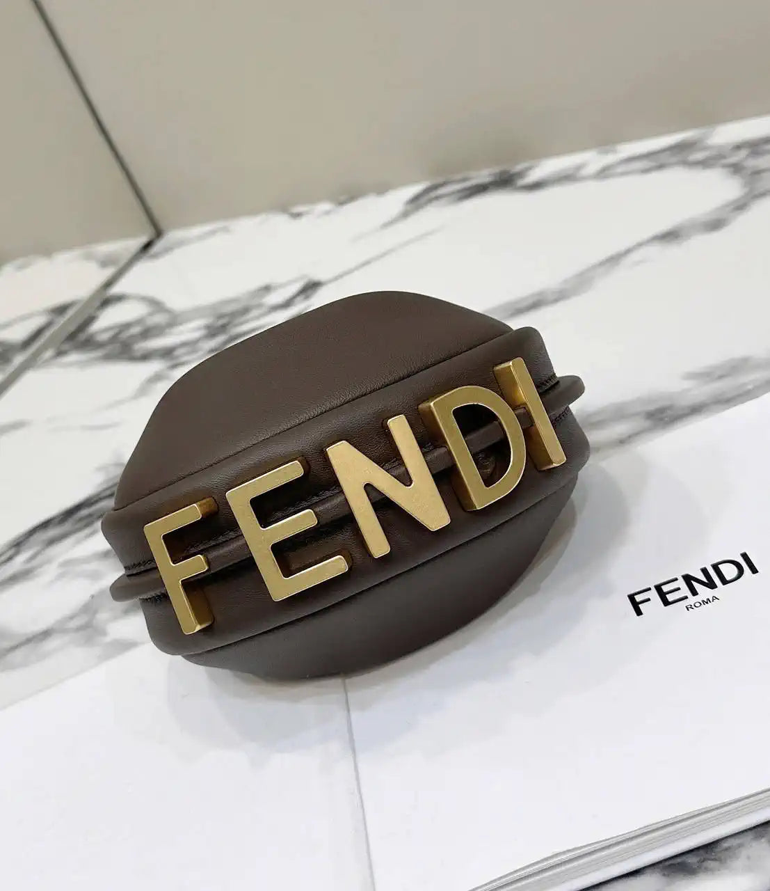 Fendi 7AS089 Nano Fendigraphy coffee  leather Charm 80056S