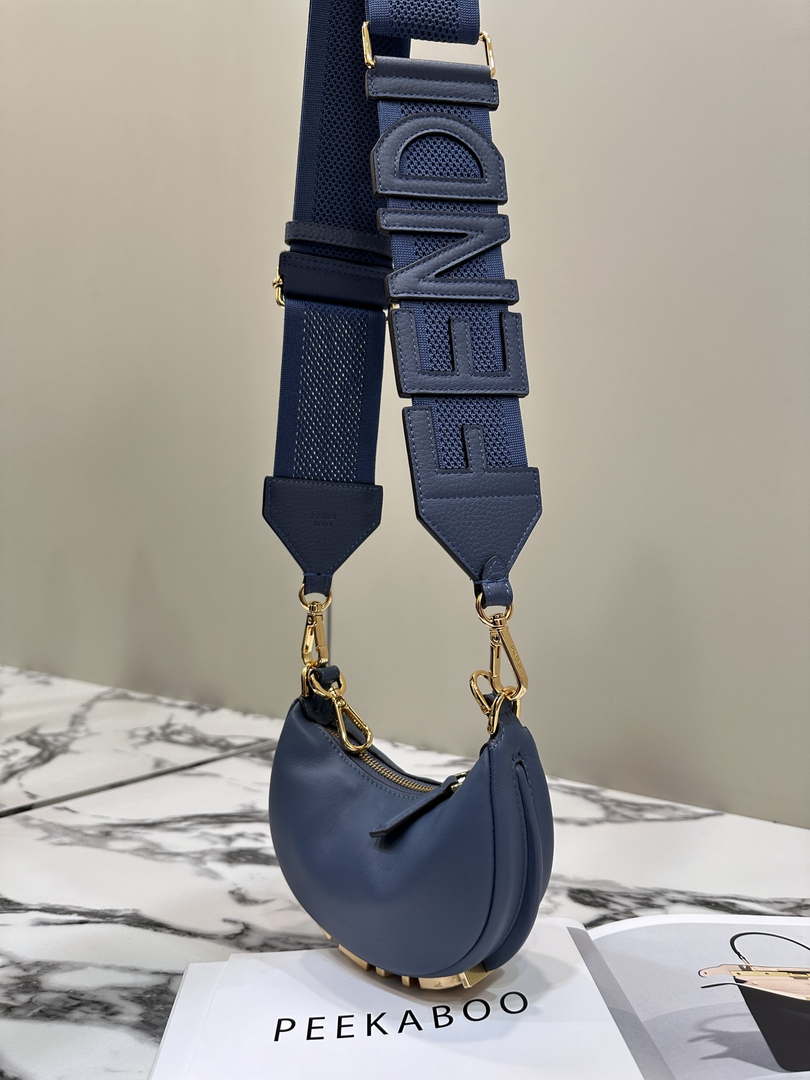 Fendi 7AS089 Nano Fendigraphy Gray Blue Leather Charm 80056S