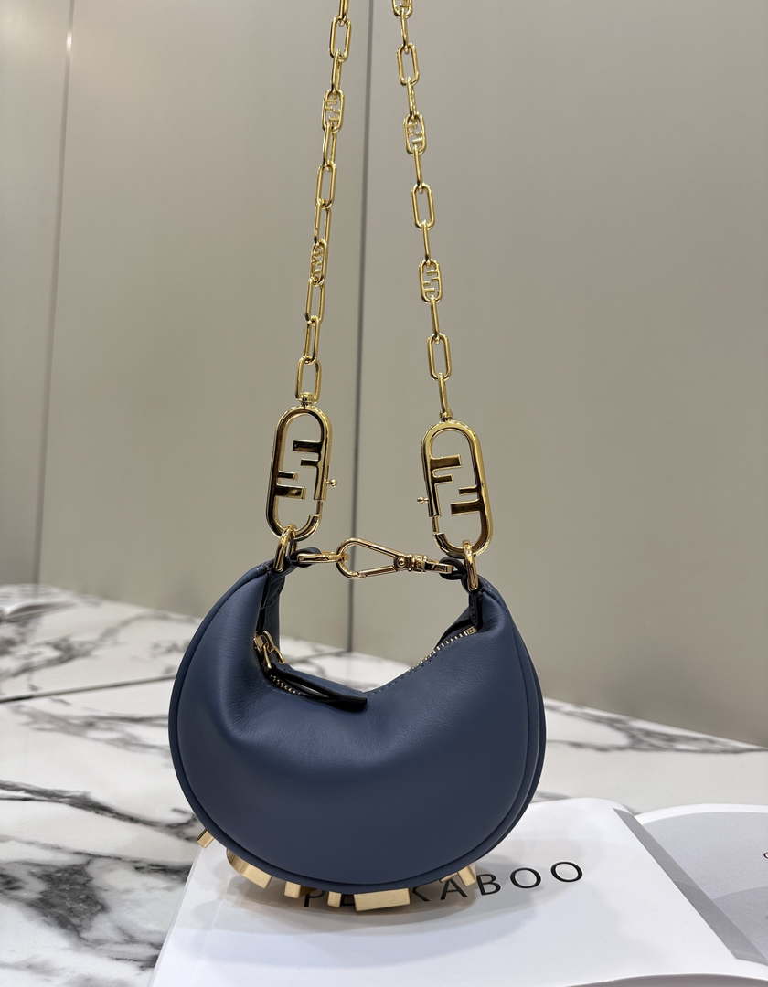 Fendi 7AS089 Nano Fendigraphy Gray Blue Leather Charm 80056S