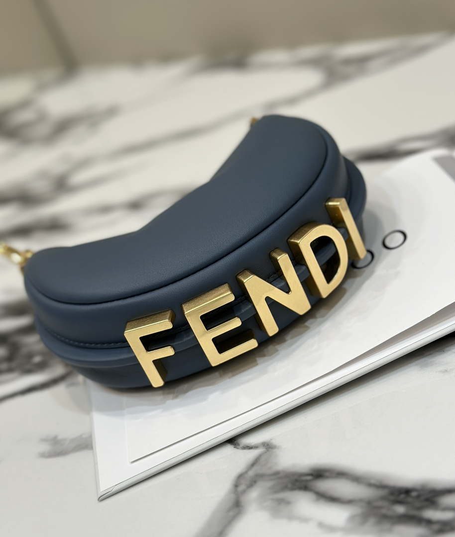 Fendi 7AS089 Nano Fendigraphy Gray Blue Leather Charm 80056S