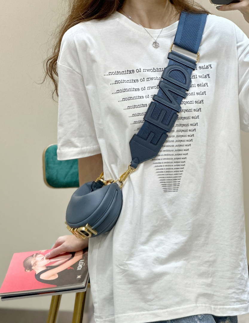 Fendi 7AS089 Nano Fendigraphy Gray Blue Leather Charm 80056S